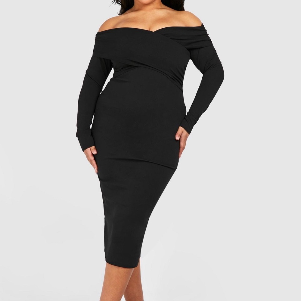 Black Wrap Shoulder Dress